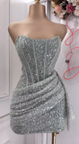 Sexy Sheath Strapless Pink Sequin Homecoming Dresses Short Birthday Outfits HZ1024
