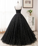 Black sweetheart tulle long prom dress black evening dress HZ1024