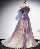 Purple tulle sequin long prom dress purple evening dress HZ1024