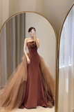 Simple Mermaid Strapless Brown Floor Length Prom Dress HZ1024
