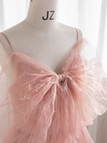 Ball Gown Sleeveless Pink Tulle Prom Dress HZ1024