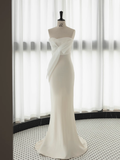 Simple Mermaid Sweetheart White Satin Wedding Dresses HZ1024