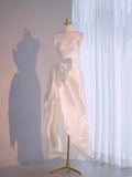 Beautiful High Low Spaghetti Straps Satin White Wedding Dresses HZ1024