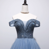 Princess Ball Gown Blue Tulle Prom Dress HZ1024