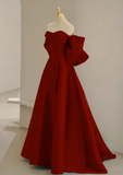 A-Line Sweetheart Neck Satin Red Long Prom Dress HZ1024