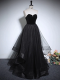 Cute A-Line Tulle Black Long Prom Dress HZ1024