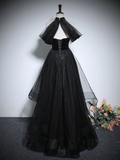 Cute A-Line Tulle Black Long Prom Dress HZ1024
