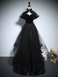 Cute A-Line Tulle Black Long Prom Dress HZ1024