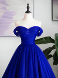 A-Line Sweetheart Neck Tulle Royal Blue Long Prom Dress HZ1024