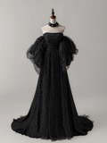 Black A- Line Tulle Long Prom Dress Long Formal Dress HZ1024