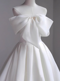 Simple A-Line Off The Shoulder Satin White Long Wedding Dresses HZ1024