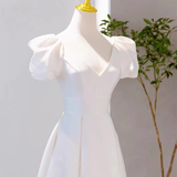 Vintage A line Short Sleeves White Long Wedding Dresses HZ1024