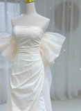 Vintage Mermaid Short Sleeves White Long Wedding Dresses HZ1024