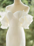 Ball Gown Strapless White Satin Long Wedding Dresses HZ1024