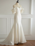 Ball Gown Strapless White Satin Long Wedding Dresses HZ1024