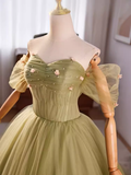 Vintage Ball Gown Short Sleeves Green Sweet 16 Dresses HZ1024