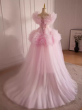 Vintage Ball Gown Short Sleeves Pink Tulle Sweet 16 Dresses HZ1024