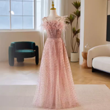 Modest A line Straps Long Sequin Pink Prom Dress HZ1024