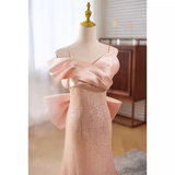 Modest Mermaid Straps Satin Long Pink Prom Dress HZ1024