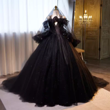 Vintage Ball Gown Straps Tulle Black Sweet 16 Dresses HZ1024