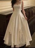 Modest A line Straps White Long Prom Dress HZ1024