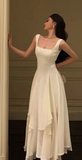 Modest A line Straps White Long Prom Dress HZ1024
