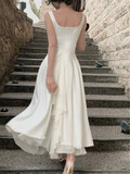Vintage A line Straps White Long Prom Dress HZ1024