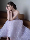 Sexy A Line Sleeveless Lilac Floral Long Prom Dress HZ1024