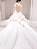 Vintage Ball Gown Scoop Neckline Backless White Long Wedding Dresses HZ1024