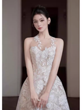 A Line Scoop Sleeveless Lace White Ankle Length Prom Dress HZ1024