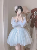 Baby Blue Balletcore Lace Bustier Dress Basque Waist Homecoming Dress Birthday Outfit HZ1024