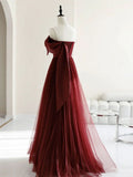 Elegant A Line Burgundy Long Prom Dresses HZ1024