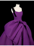 Ball Gown Straps Satin Grape Satin Long Prom Dresses HZ1024