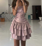A line Strapless Satin Pink Short Homecoming Dress HZ1024