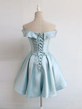 Vintage Off Shoulder Blue Short Homecoming Party Dress 18th Birthday Outfits HZ1024