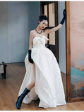 Vintage Ball Gown White Satin Wedding Dresses HZ1024