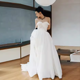 Vintage Ball Gown White Satin Wedding Dresses HZ1024
