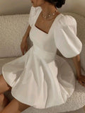 Cute A Line Square Short Sleeves White Homecoming Dress 18th Birthday Outfit HZ1024