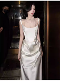 Vintage Sheath Sleeveless White Satin Wedding Dresses HZ1024