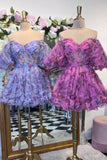 Cute A Line Off the Shoulder Printed Homecoming Dress Party Dress HZ1024