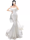 Fairytale Mermaid Off The Shoulder Long Sequin White Wedding Dresses HZ1024