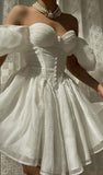 Princess Strapless Puff Sleeve Corset Homecoming Dress Party Dress HZ1024