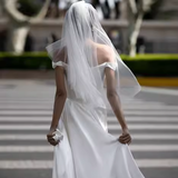 Vintage High Low Off The Shoulder Straps White Satin Wedding Dresses HZ1024