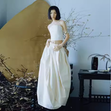 Simple A Line 2 Pieces White Satin Wedding Dresses HZ1024