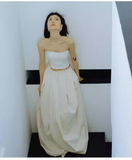 Simple A Line 2 Pieces White Satin Wedding Dresses HZ1024