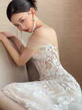Sexy Mermaid Off The Shoulder Short Sleeves White Wedding Dresses HZ1024