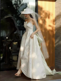 Chic A Line Strapless Sleeveless Lace White Wedding Dresses HZ1024