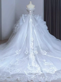 Chic Ball Gown Off The Shoulder Short Sleeves Lace Wedding Dresses HZ1024