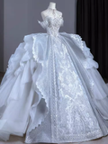 Chic Ball Gown Off The Shoulder Short Sleeves Lace Wedding Dresses HZ1024