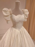 Vintage Ball Gown Square Neckline White Lace Wedding Dress HZ1024